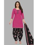 shree jeenmata collection Cotton Printed Kurti With Patiala Women's Stitched Salwar Suit - Pink ( Pack of 1 )