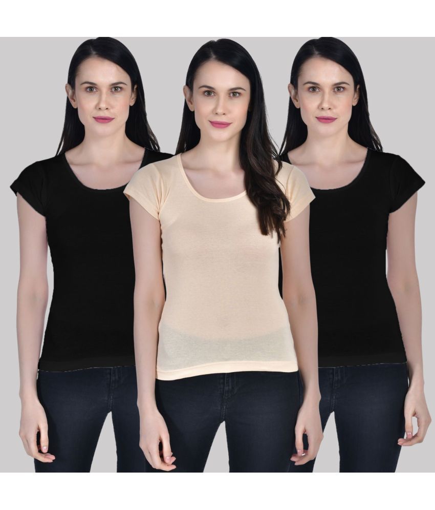     			AIMLY Cap Sleeve Cotton Camisoles - Black Pack of 3