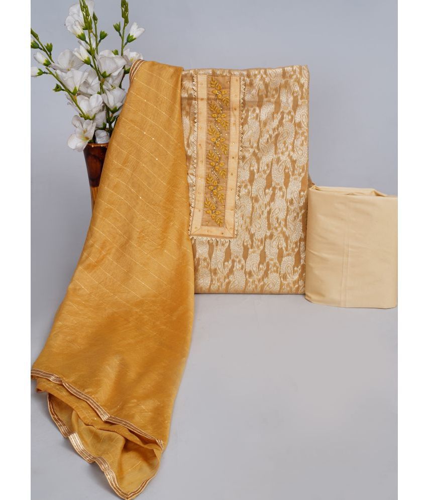     			HIGHLIGHT FASHION EXPORT Unstitched Chanderi Self Design Dress Material - Gold ( Pack of 1 )