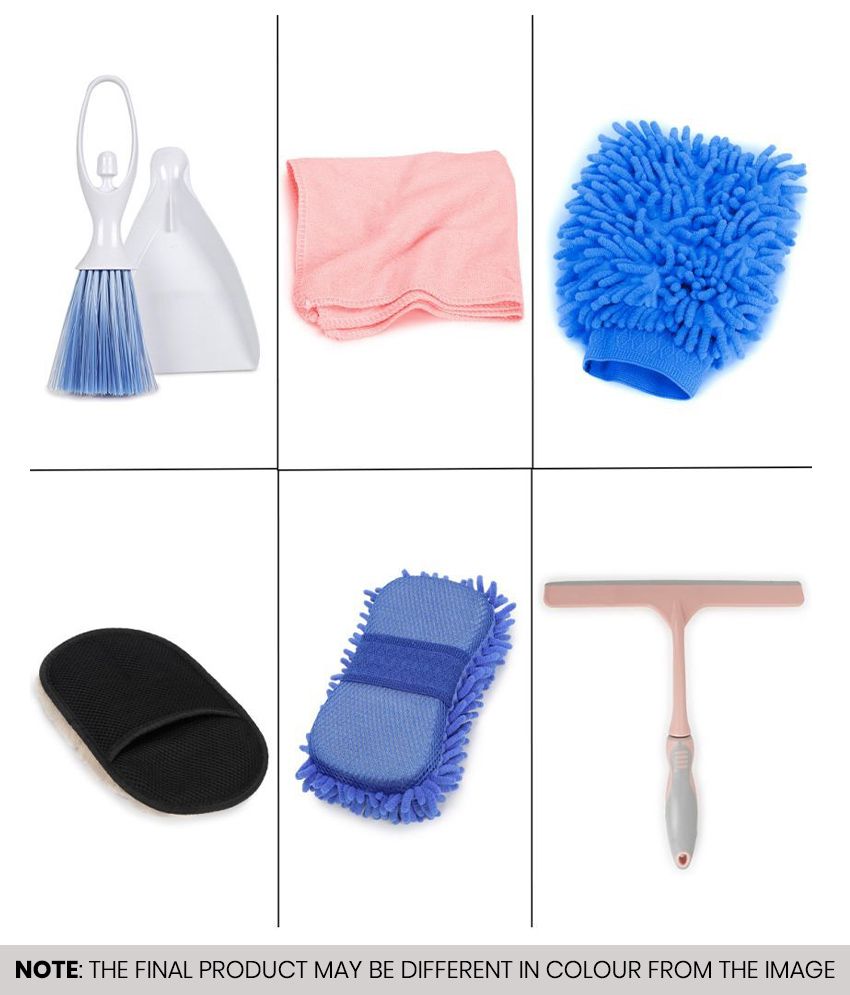     			HOMETALES - Car Cleaning Combo Of Mini Dustpan With Brush , Wiper , Wool Gloves , Microfiber Gloves , Sponge And Microfiber Towel 40*40 CM for car accessories( Pack Of 6 )