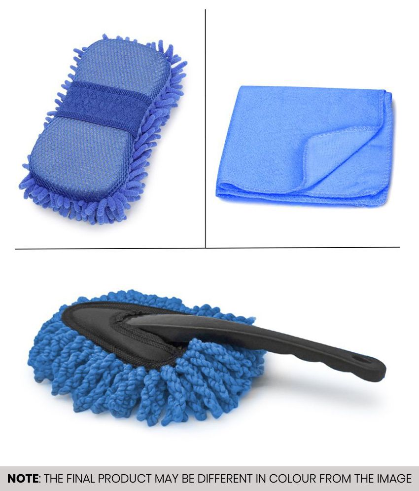     			HOMETALES - Car Cleaning Combo Of Wet & Dry Microfiber Mini Duster , Microfiber Sponge And Microfiber Towel 40*40 CM 250 GSM for car accessories( Pack Of 3 )