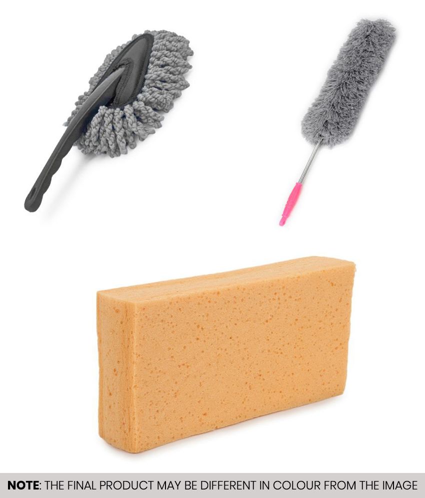    			HOMETALES Car Cleaning Combo of Mini Duster , Feather Duster & Cellulose Sponge ( Pack of 3 )