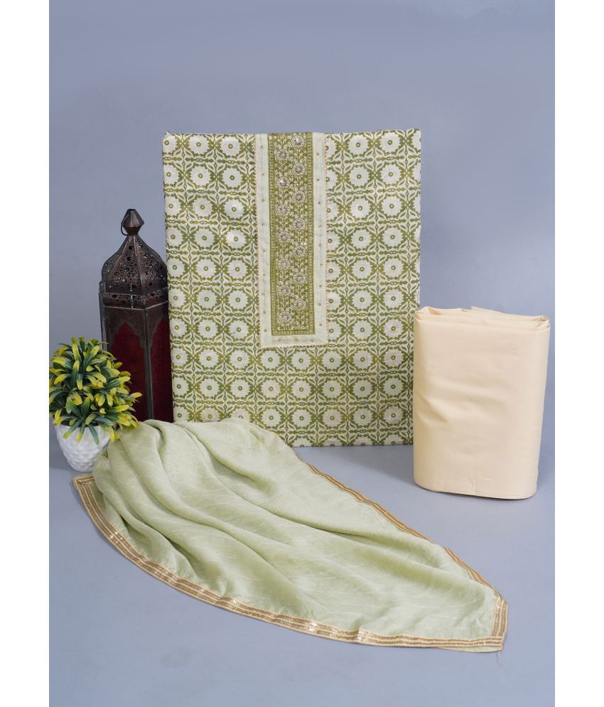     			JC4U Unstitched Chanderi Self Design Dress Material - Green ( Pack of 1 )