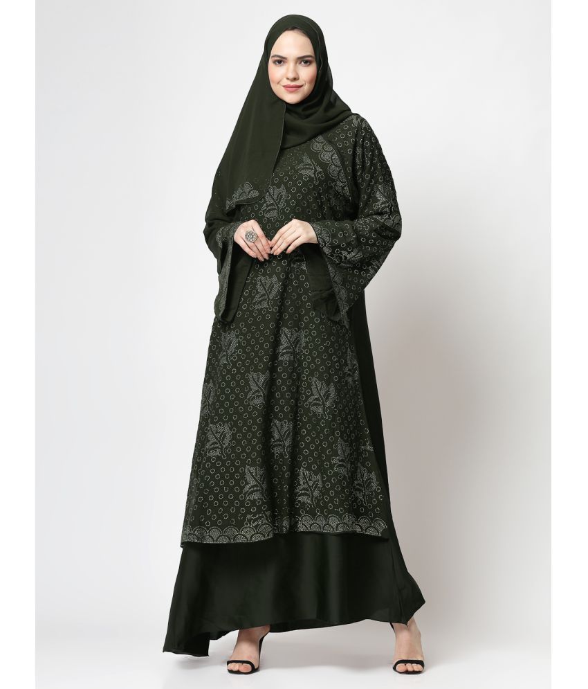     			Klotthe Green Polyester Unstitched Burqas without Hijab - Single