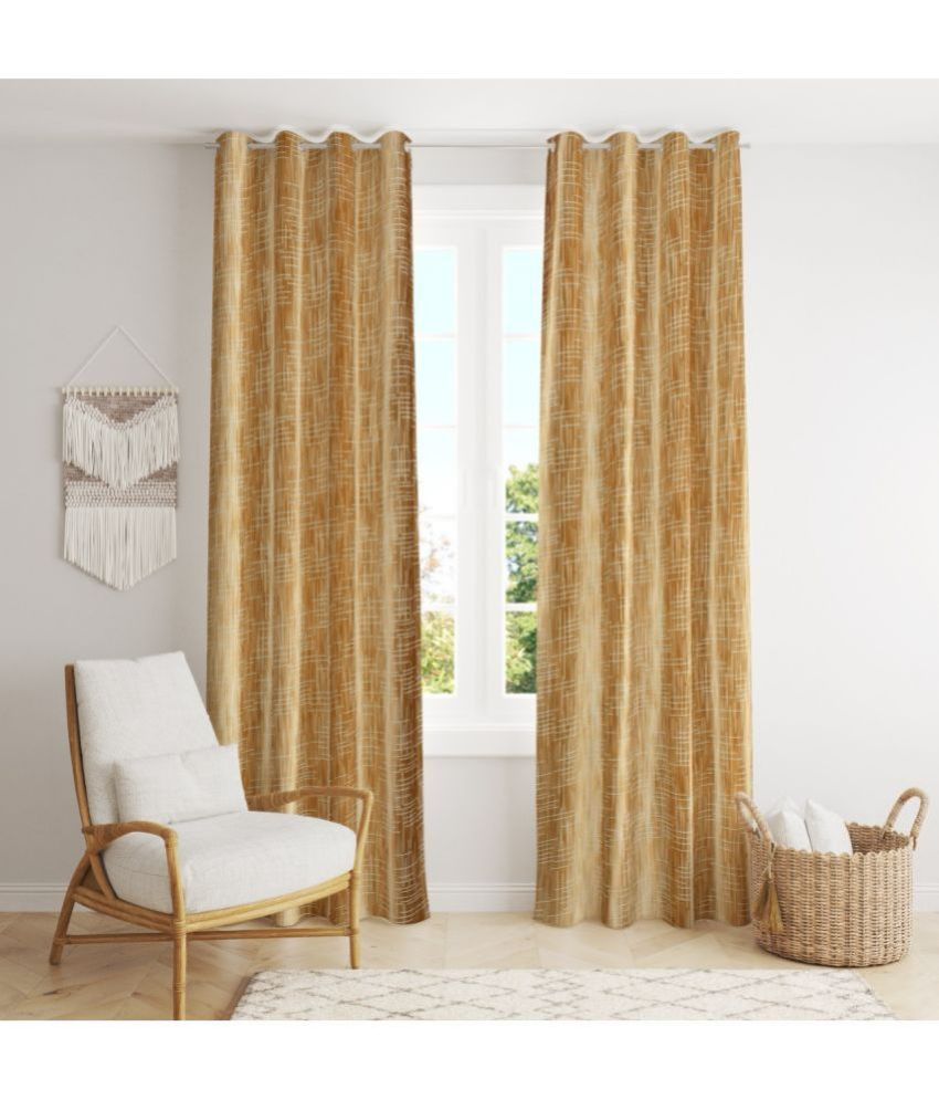     			La Elite Abstract Room Darkening Eyelet Curtain 5 ft ( Pack of 2 ) - Gold