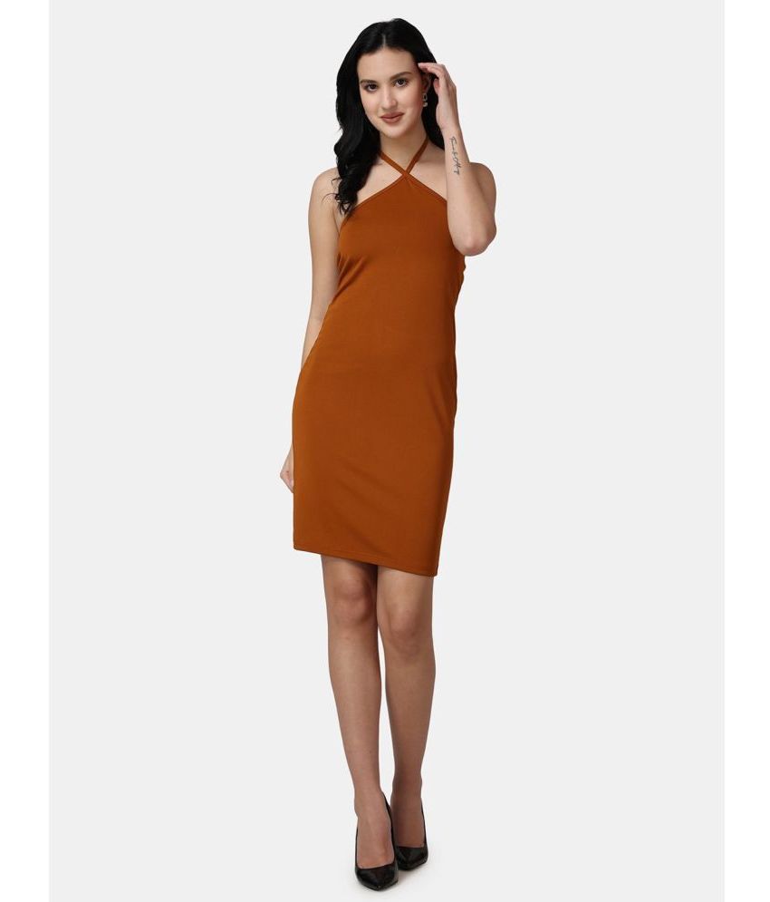     			POPWINGS Polyester Solid Above Knee Women's Bodycon Dress - Rust ( Pack of 1 )