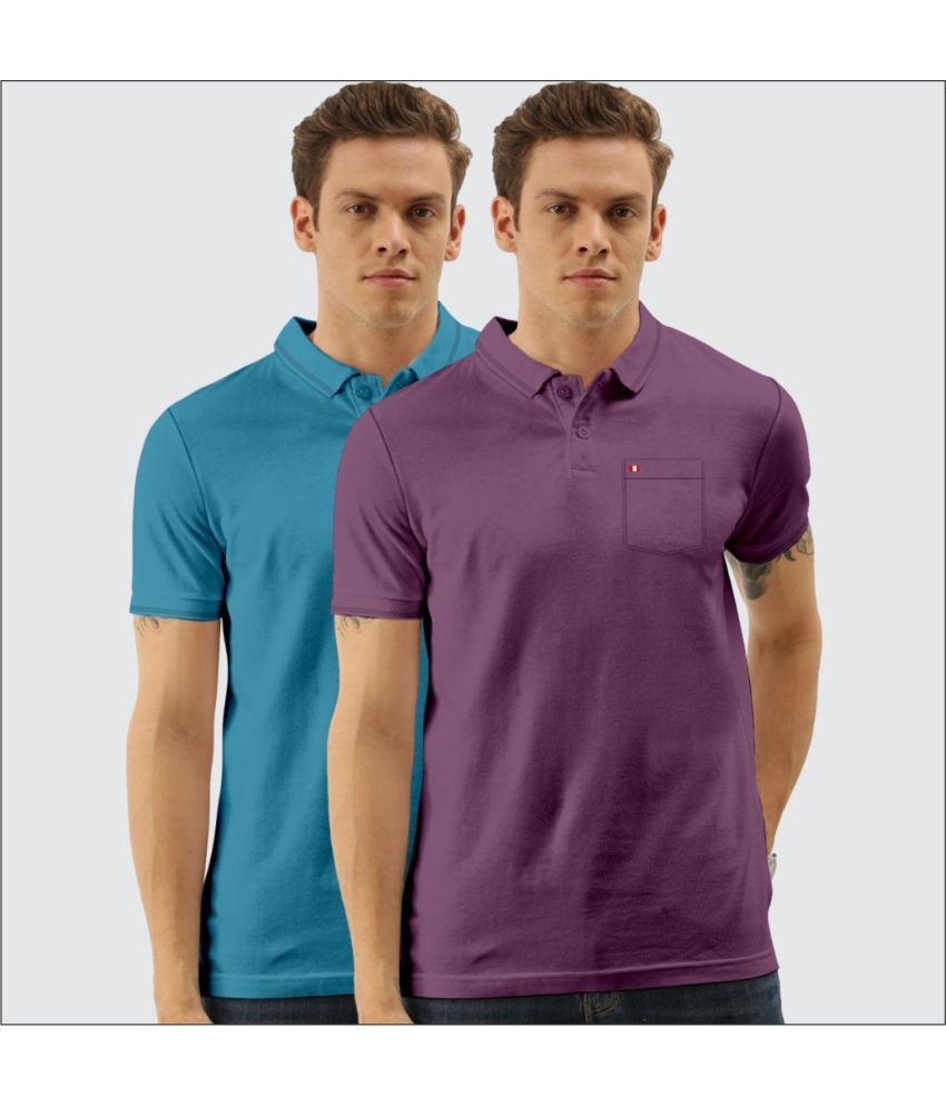     			TAB91 Pack of 2 Cotton Blend Slim Fit Solid Half Sleeves Men's Polo T Shirt ( Blue )