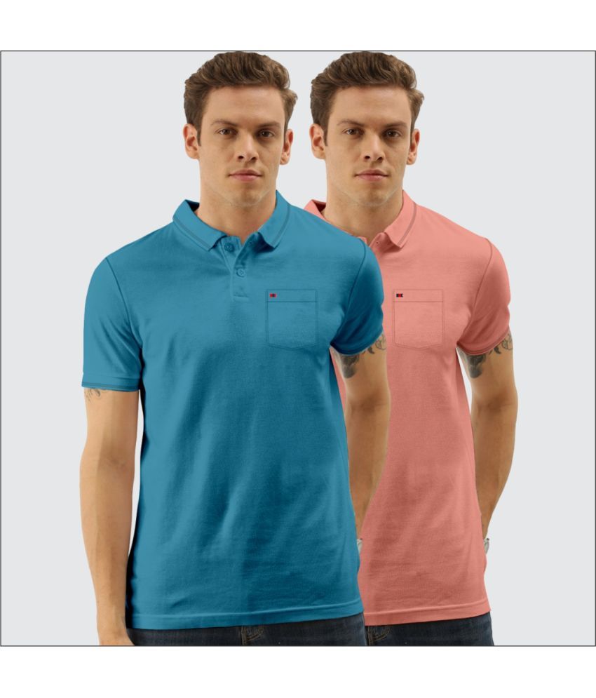     			TAB91 Pack of 2 Cotton Blend Slim Fit Solid Half Sleeves Men's Polo T Shirt ( Sky Blue )