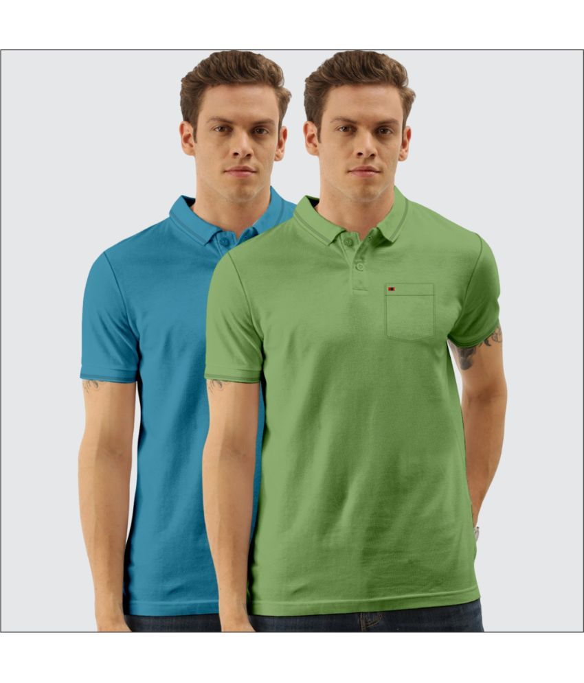     			TAB91 Pack of 2 Cotton Blend Slim Fit Solid Half Sleeves Men's Polo T Shirt ( Mint Green )