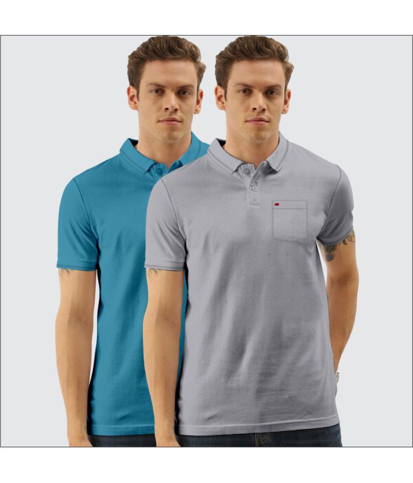     			TAB91 Cotton Blend Slim Fit Solid Half Sleeves Men's Polo T Shirt - Grey ( Pack of 2 )