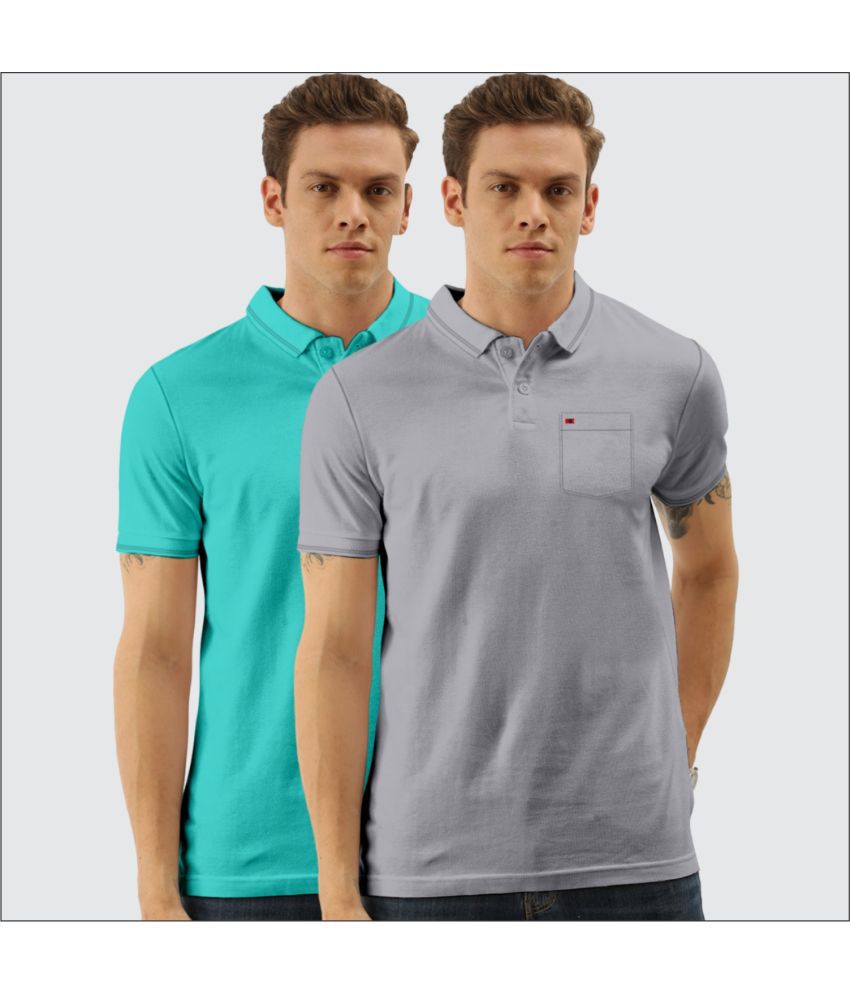     			TAB91 Cotton Blend Slim Fit Solid Half Sleeves Men's Polo T Shirt - Melange Grey ( Pack of 2 )