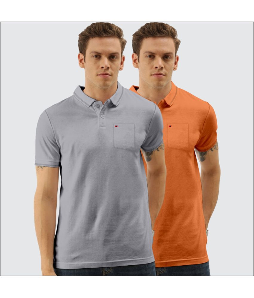     			TAB91 Cotton Blend Slim Fit Solid Half Sleeves Men's Polo T Shirt - Light Grey ( Pack of 2 )
