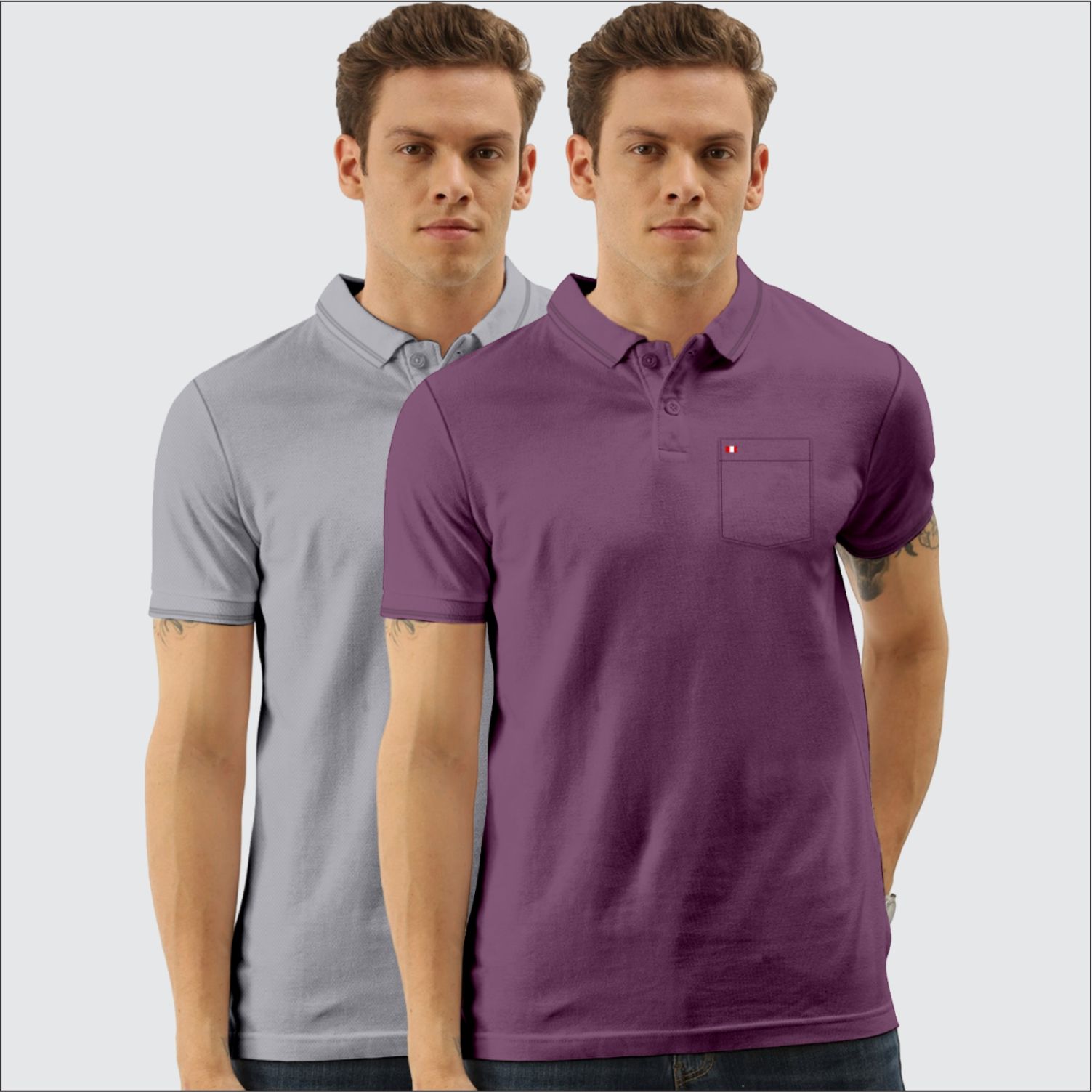     			TAB91 Pack of 2 Cotton Blend Slim Fit Solid Half Sleeves Men's Polo T Shirt ( Melange Grey )