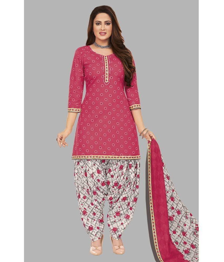     			shree jeenmata collection Cotton Printed Kurti With Patiala Women's Stitched Salwar Suit - Pink ( Pack of 1 )