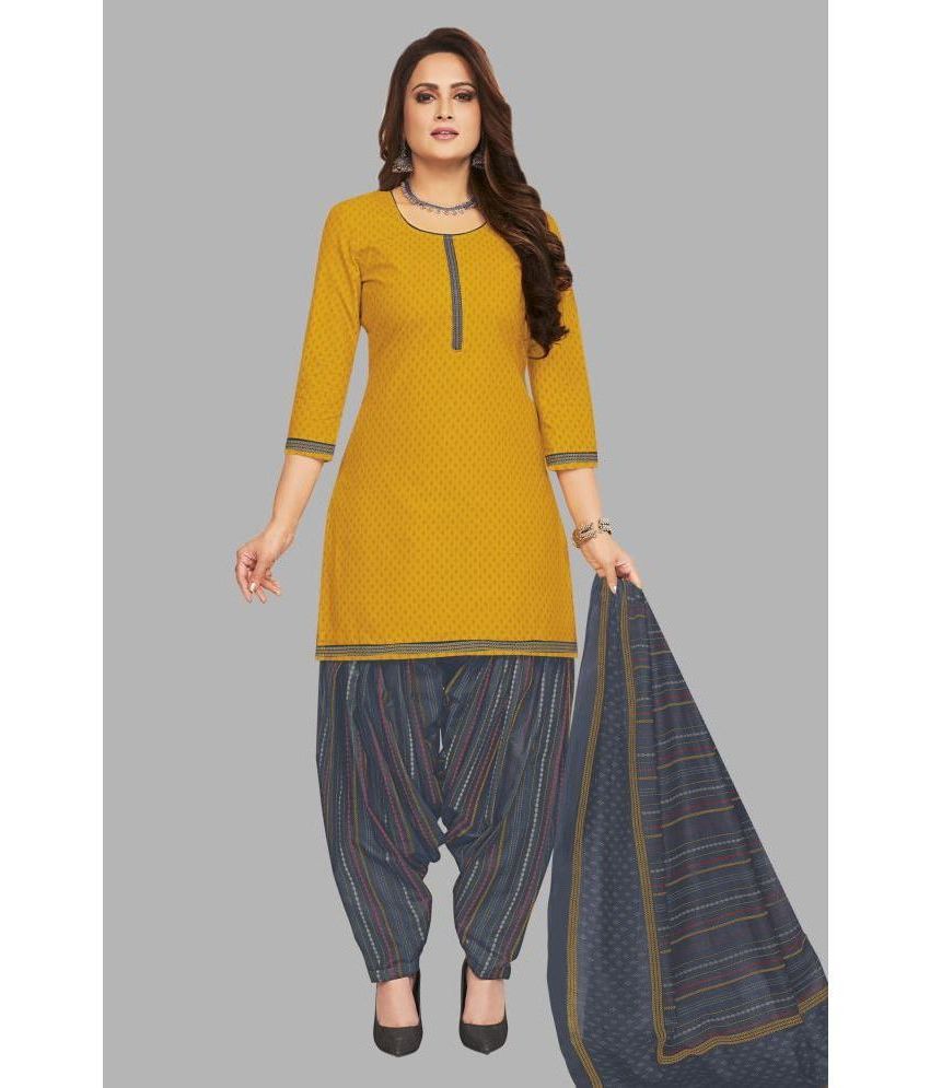     			shree jeenmata collection Cotton Printed Kurti With Patiala Women's Stitched Salwar Suit - Yellow ( Pack of 1 )