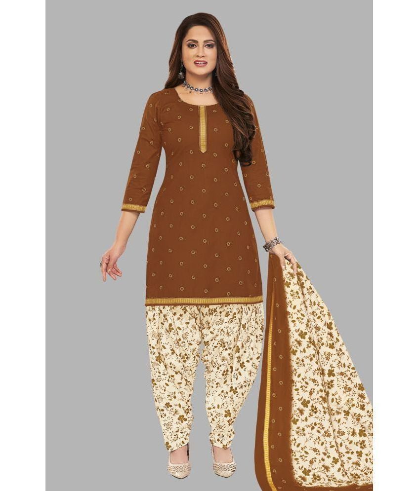     			shree jeenmata collection Cotton Printed Kurti With Patiala Women's Stitched Salwar Suit - Rust ( Pack of 1 )
