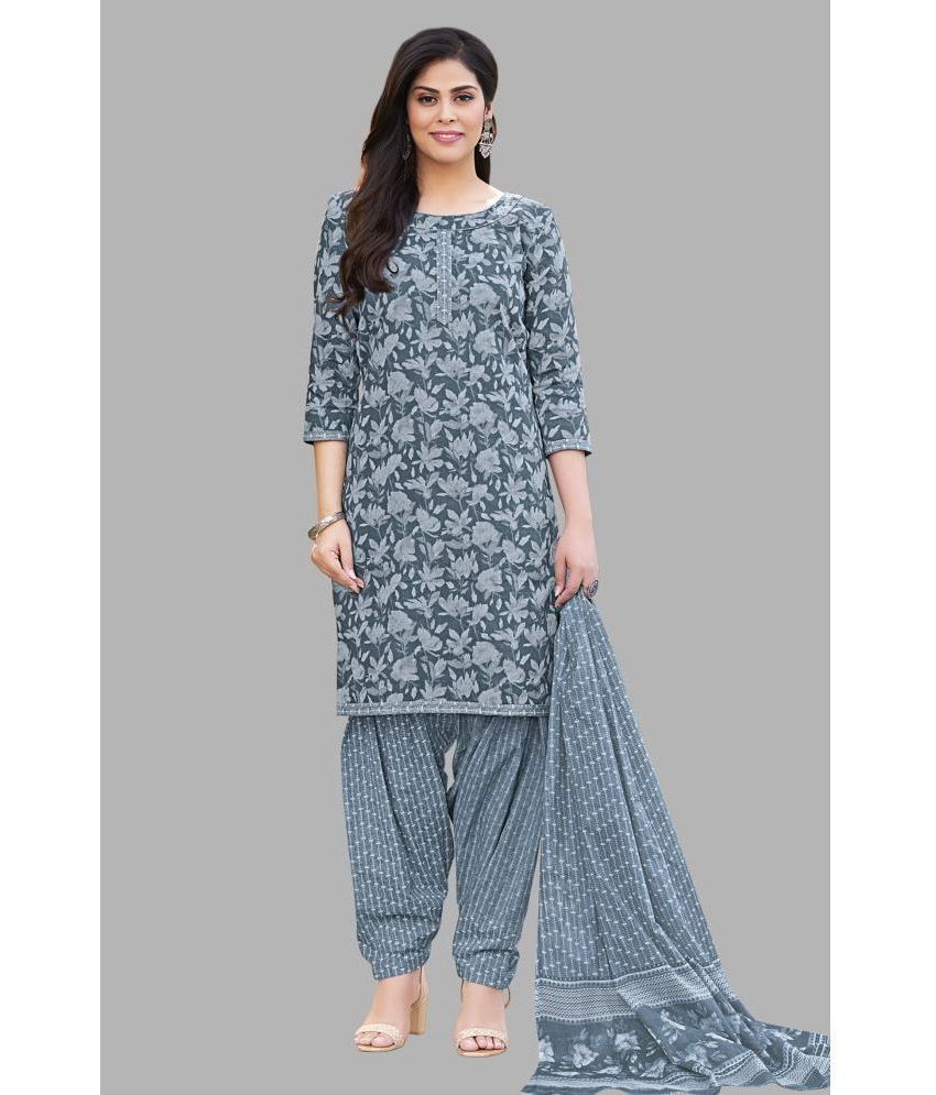     			shree jeenmata collection Unstitched Cotton Printed Dress Material - Blue ( Pack of 1 )