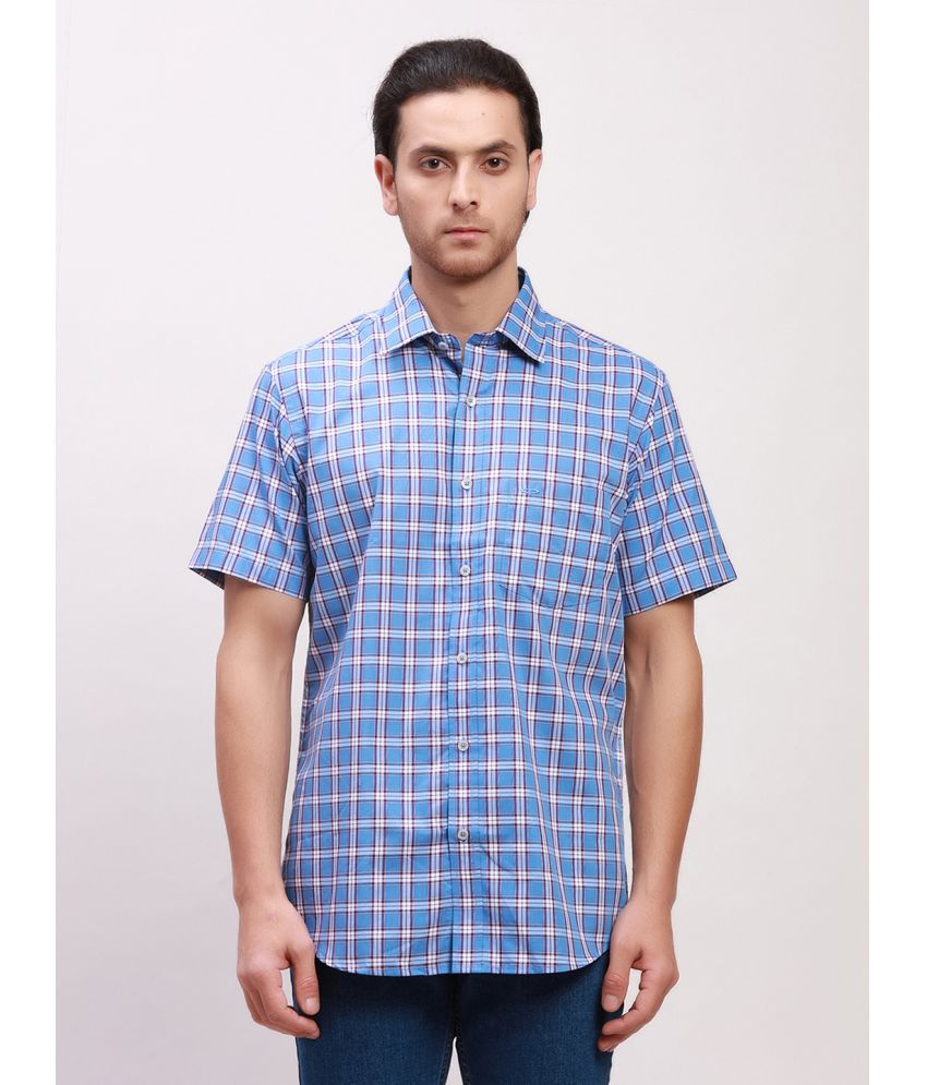     			Colorplus Cotton Blend Regular Fit Checks Half Sleeves Men's Casual Shirt - Blue ( Pack of 1 )