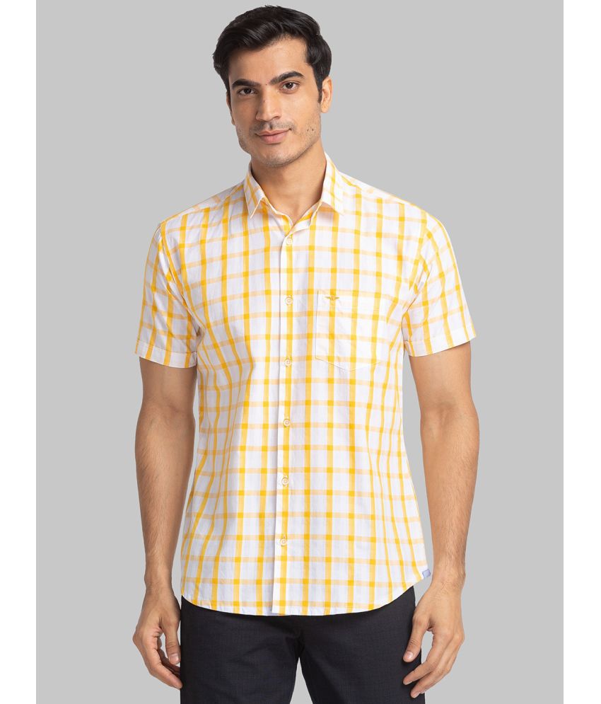    			Park Avenue 100% Cotton Slim Fit Checks Half Sleeves Men's Casual Shirt - Yellow ( Pack of 1 )