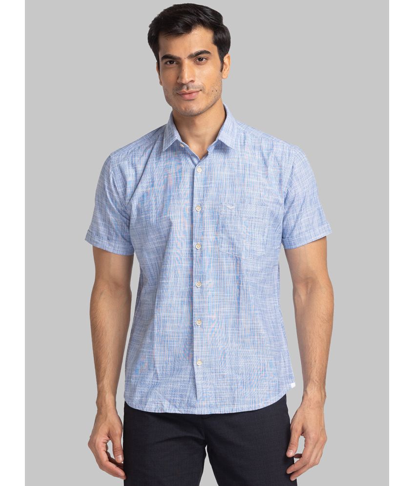     			Park Avenue 100% Cotton Slim Fit Self Design Half Sleeves Men's Casual Shirt - Light Blue ( Pack of 1 )