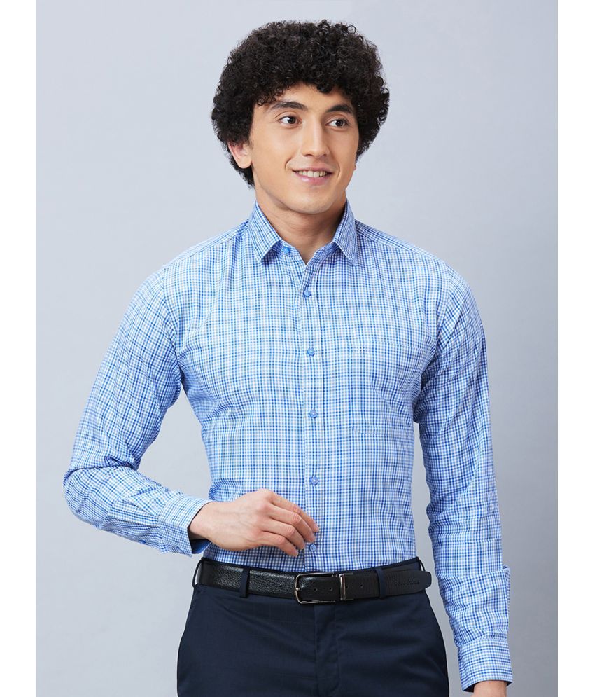     			Raymond 100% Cotton Slim Fit Checks Full Sleeves Men's Casual Shirt - Blue ( Pack of 1 )