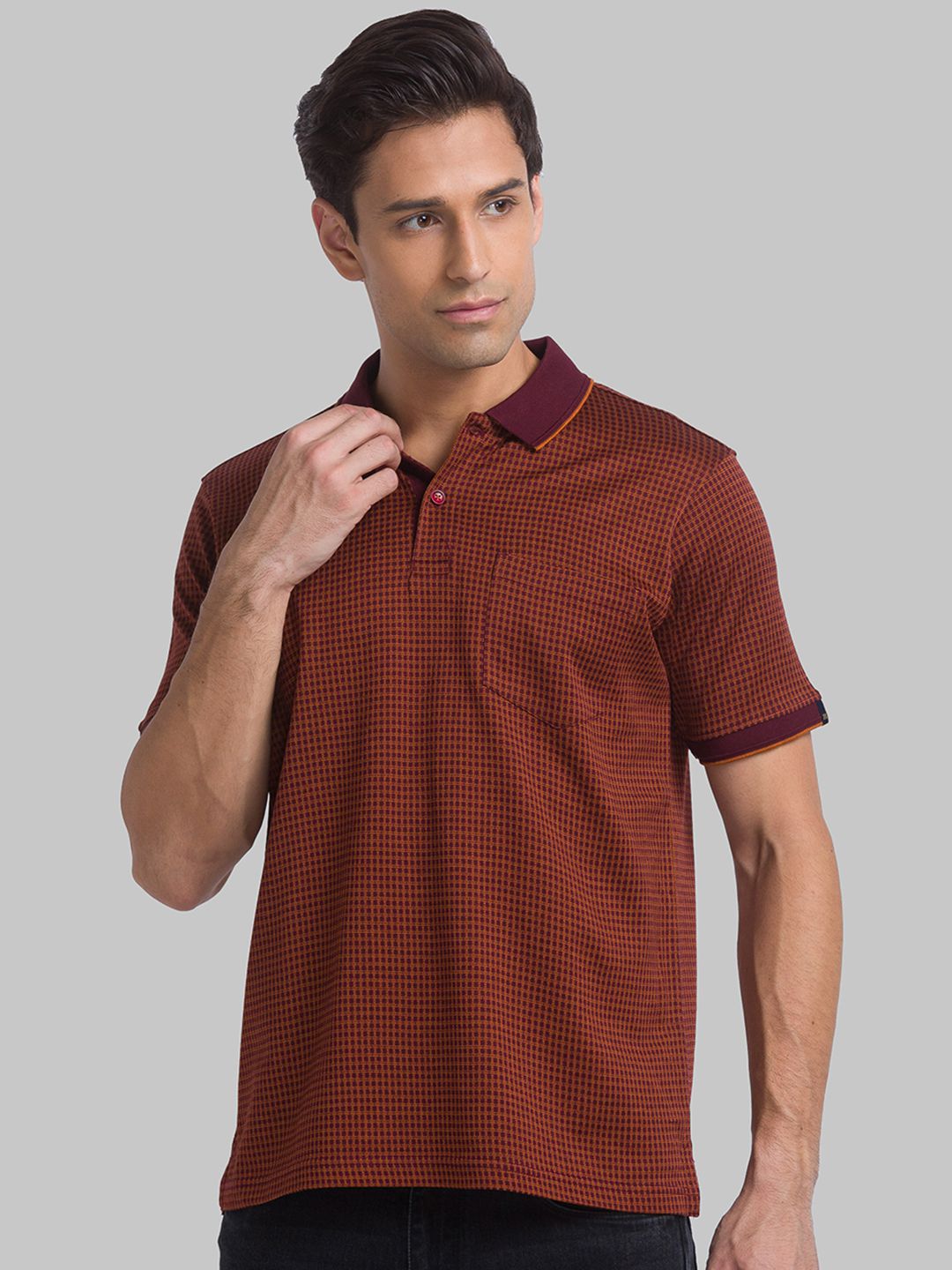     			Raymond Cotton Regular Fit Self Design Half Sleeves Men's T-Shirt - Maroon ( Pack of 1 )