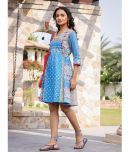 Juniper Cotton Printed Knee Length Women's Fit & Flare Dress - Blue ( Pack of 1 )