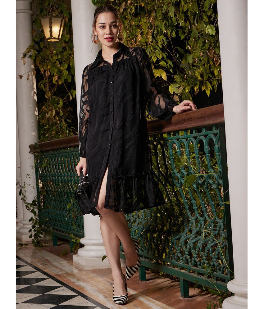     			Athena Polyester Self Design Above Knee Women's Shift Dress - Black ( Pack of 1 )