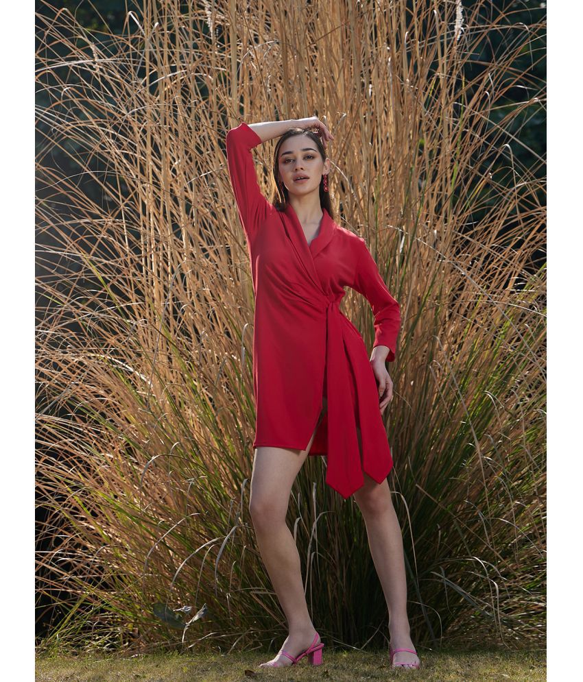     			Athena Polyester Solid Above Knee Women's Wrap Dress - Red ( Pack of 1 )