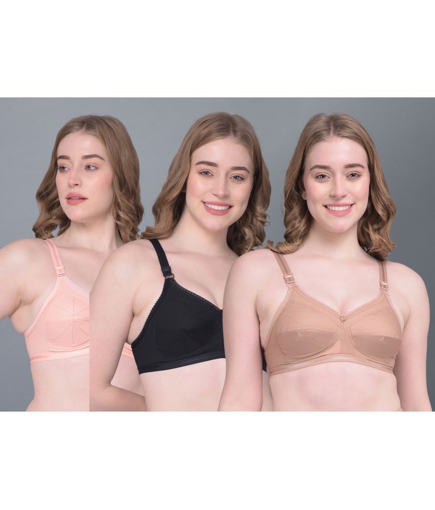     			Dollar Missy Pack of 3 Cotton Women's Everyday Bra ( Multicolor ) DES-1052-BK-PL-RO-PO3