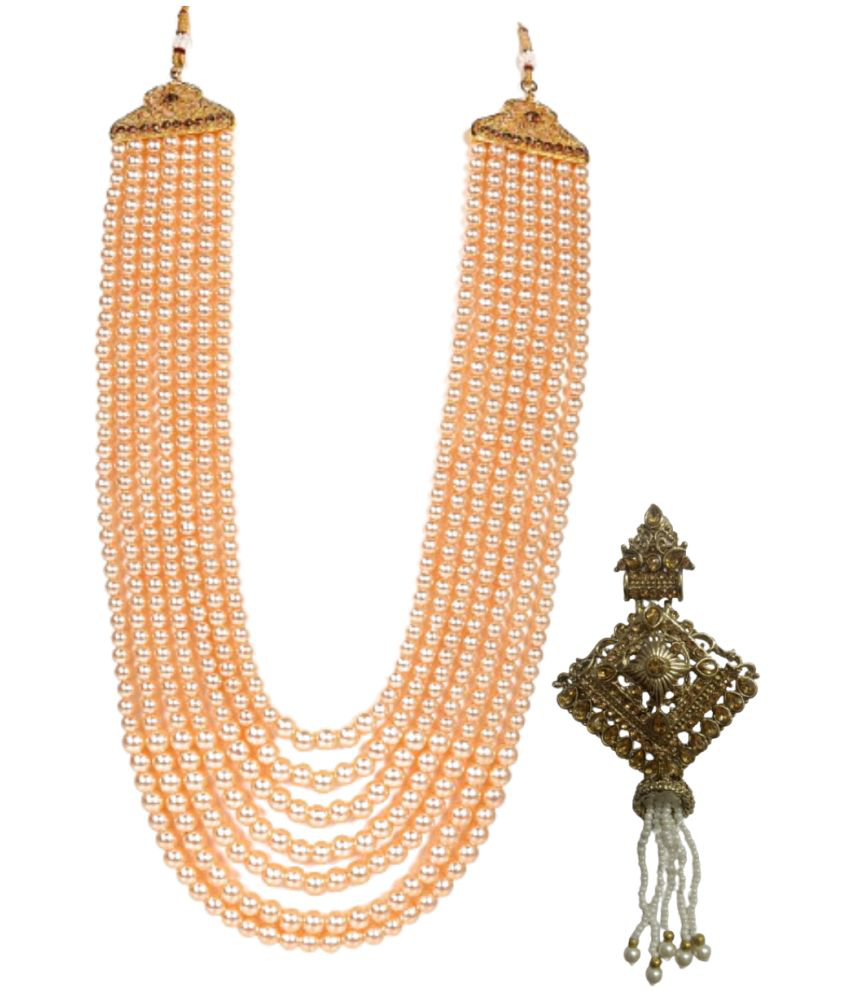     			Dulha groom sherwani Necklace/Moti Mala for Men for wedding | Groom Mala and Brooch Set