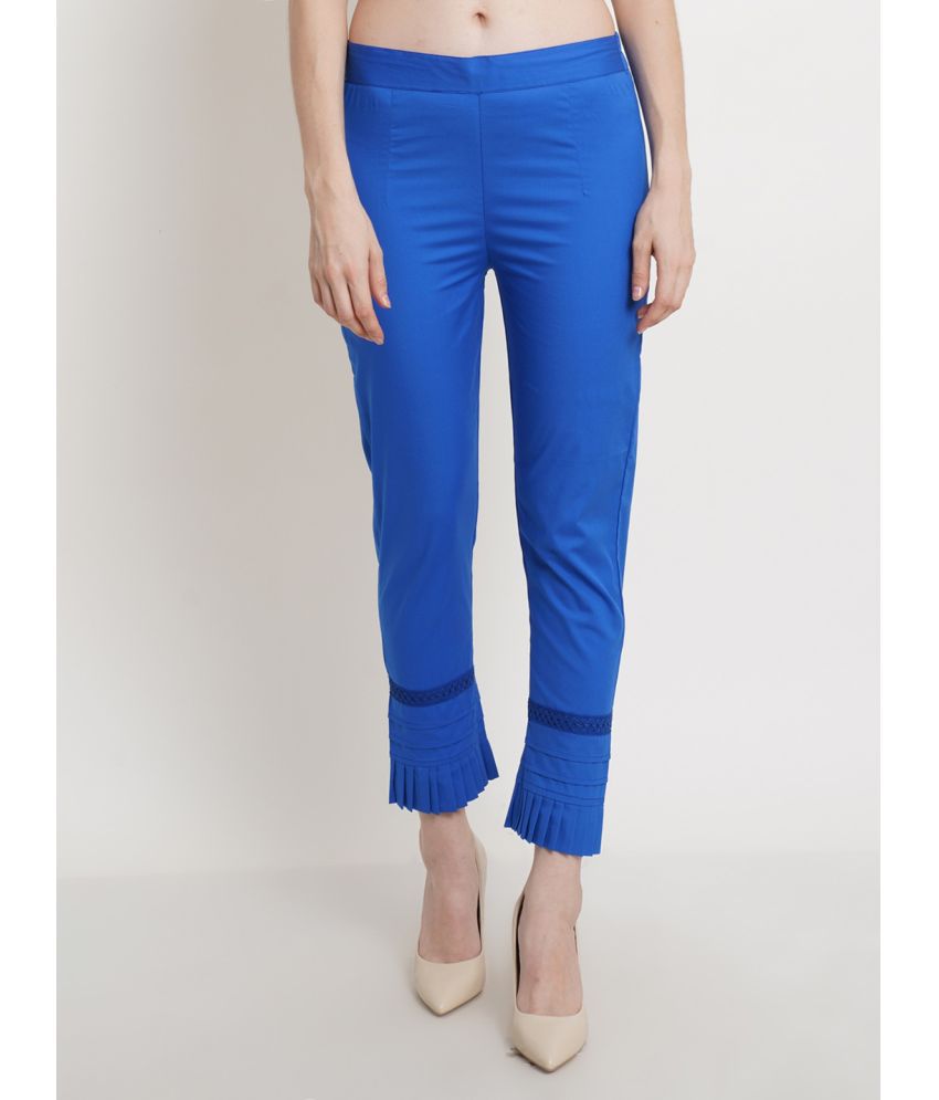     			POPWINGS Blue Cotton Blend Regular Women's Casual Pants ( Pack of 1 )