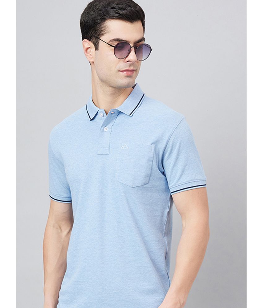     			98 Degree North Cotton Regular Fit Self Design Half Sleeves Men's Polo T Shirt - Sky Blue ( Pack of 1 )