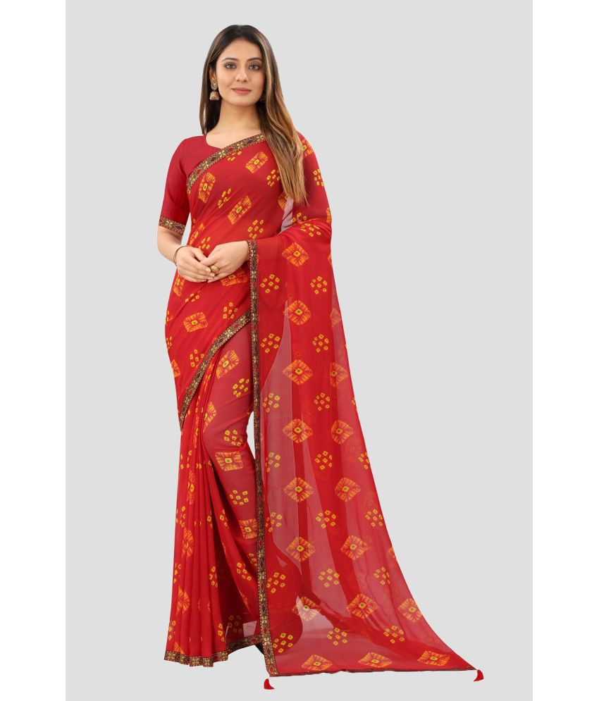     			Aardiva Chiffon Printed Saree With Blouse Piece - Red ( Pack of 1 )