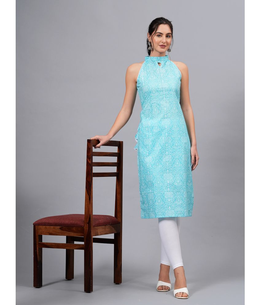     			HIGHLIGHT FASHION EXPORT Cotton Printed Straight Women's Kurti - Blue ( Pack of 1 )