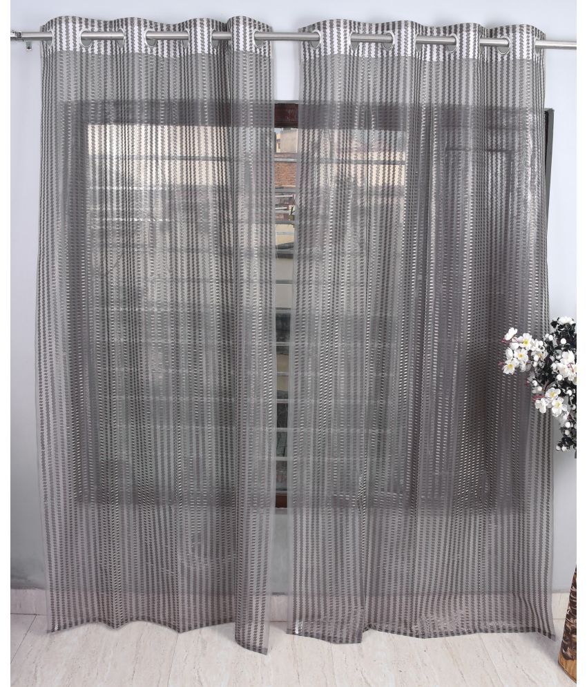     			Homefab India Textured Sheer Eyelet Curtain 5 ft ( Pack of 2 ) - Dark Grey
