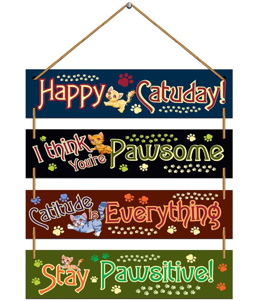     			Indianara Wood Cat love Plaques Wall Sculpture Multi - Pack of 4