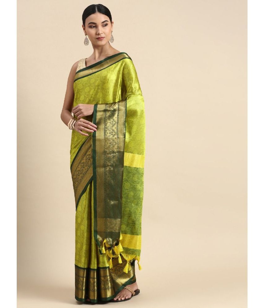     			JULEE Cotton Silk Self Design Saree With Blouse Piece - Green ( Pack of 1 )