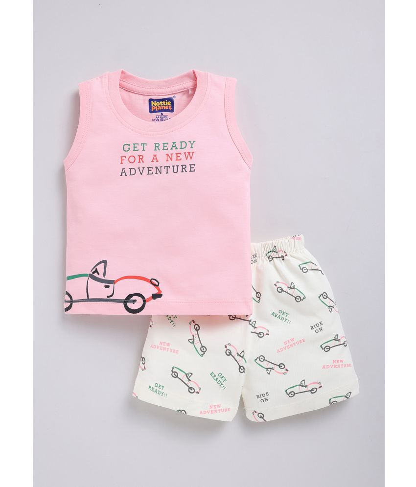     			Nottie planet Pink Cotton Baby Boy T-Shirt & Shorts ( Pack of 1 )
