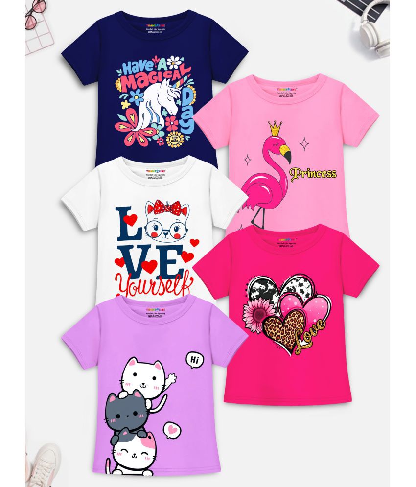     			Trampoline Multicolor Cotton Blend Girls T-Shirt ( Pack of 5 )