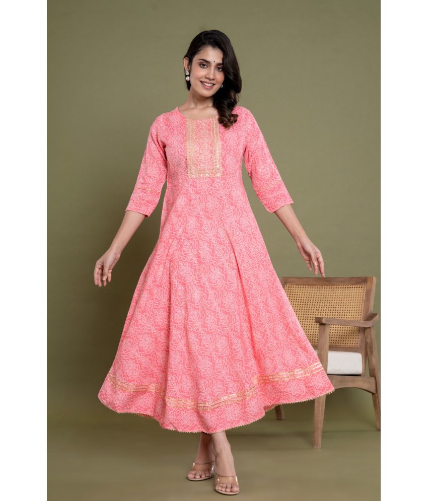     			Vashineh Cotton Blend Printed Anarkali Women's Kurti - Pink ( Pack of 1 )