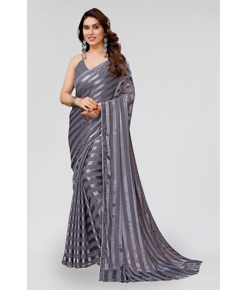     			Anand Sarees Satin Embellished Saree Without Blouse Piece - Grey ( Pack of 1 )