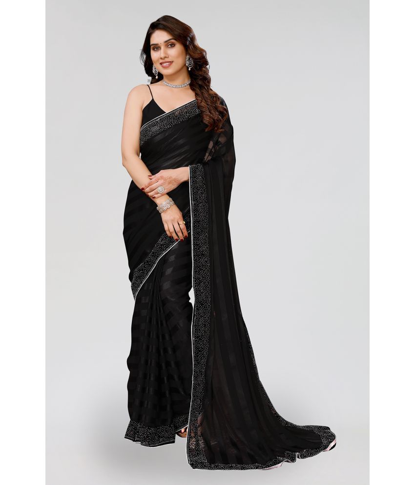     			Anand Sarees Satin Embellished Saree Without Blouse Piece - Black ( Pack of 1 )