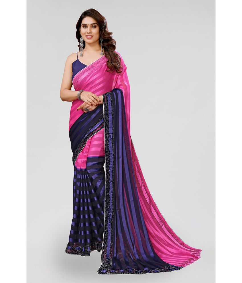     			ANAND SAREES Satin Striped Saree With Blouse Piece - Pink ( Pack of 1 )