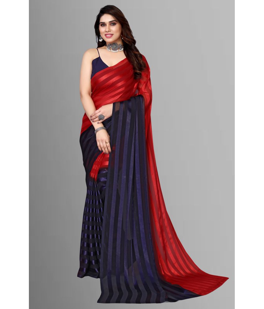     			Anand Sarees Satin Striped Saree Without Blouse Piece - Red ( Pack of 1 )
