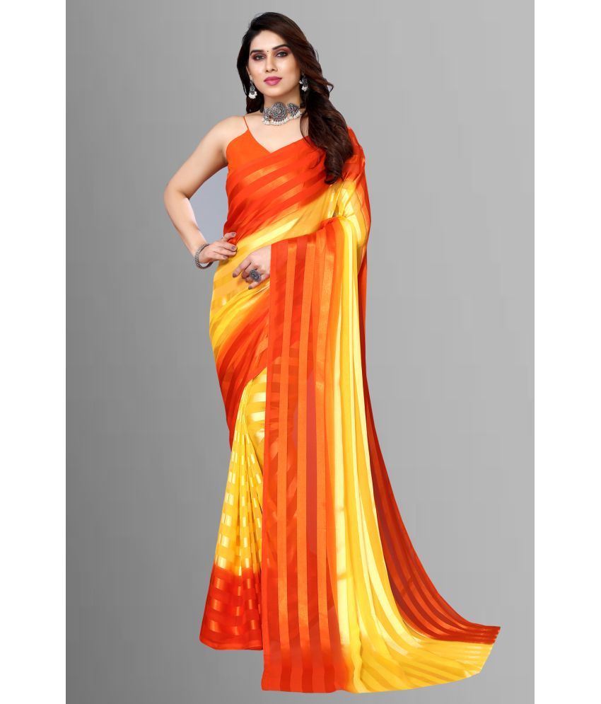     			ANAND SAREES Satin Striped Saree With Blouse Piece - Orange ( Pack of 1 )