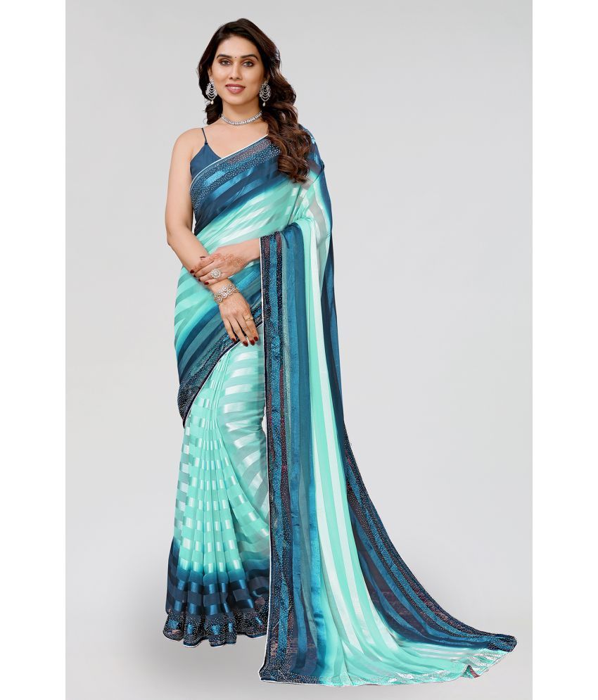     			Kashvi Sarees Satin Striped Saree With Blouse Piece - Green ( Pack of 1 )