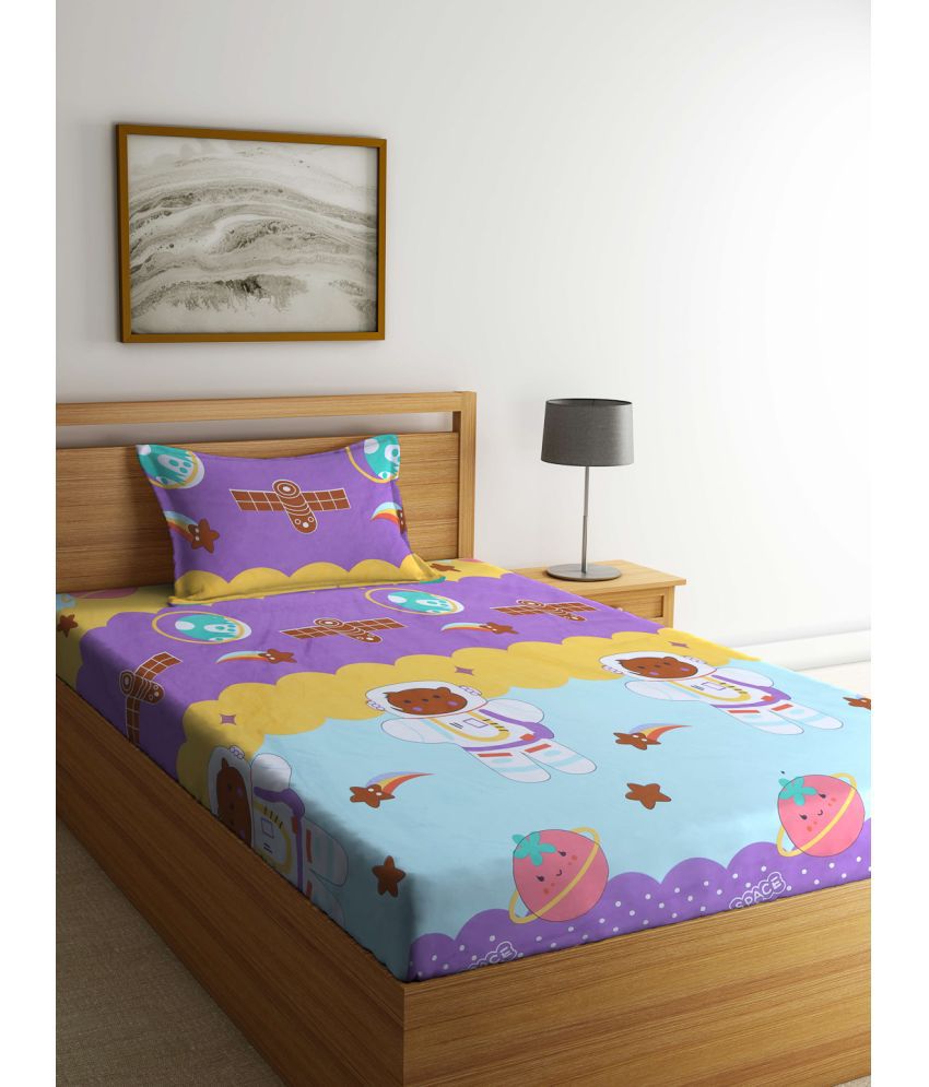    			Klotthe Poly Cotton Graphic 1 Single Bedsheet with 1 Pillow Cover - Purple