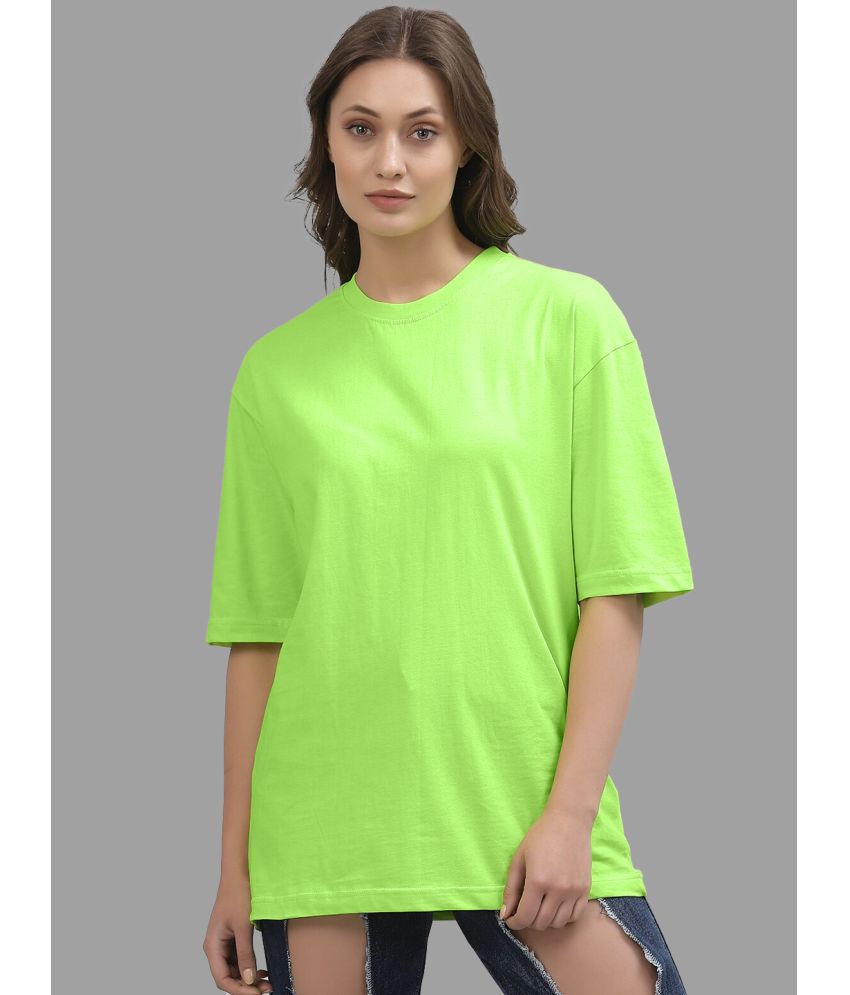     			Leotude Fluorescent Green Cotton Blend Oversized Women's T-Shirt ( Pack of 1 )