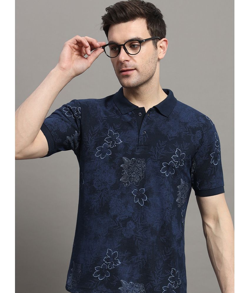     			MXN Cotton Blend Regular Fit Printed Half Sleeves Men's Polo T Shirt - Navy Blue ( Pack of 1 )